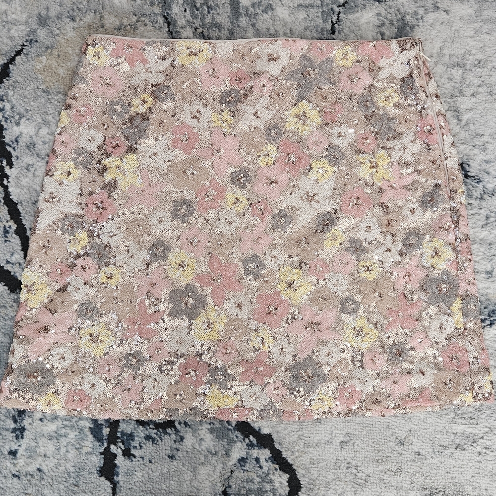 LOFT Pink Floral Sequin Skirt Size 10 - Picture 2 of 5